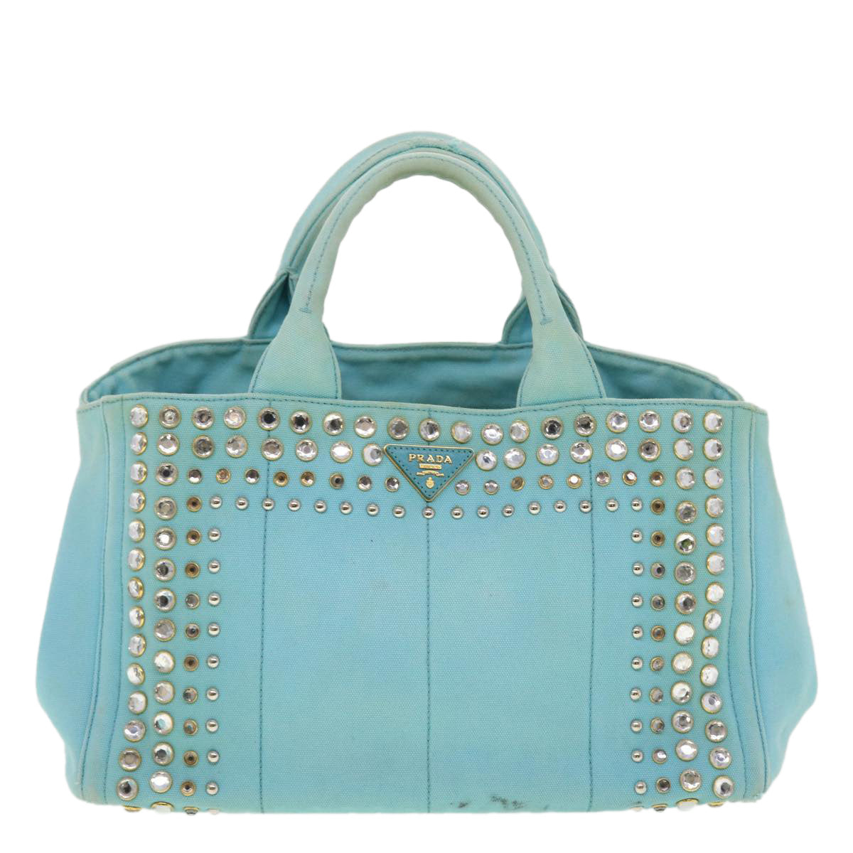 PRADA Bijoux Canapa Hand Bag Canvas 2way Light Blue Auth 42439