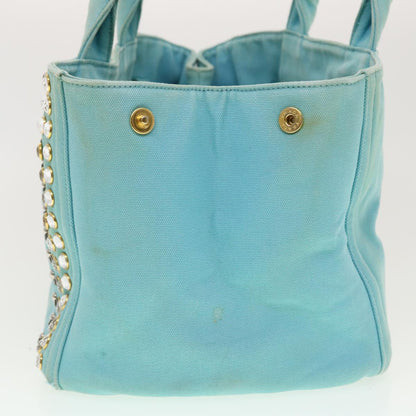 PRADA Bijoux Canapa Hand Bag Canvas 2way Light Blue Auth 42439