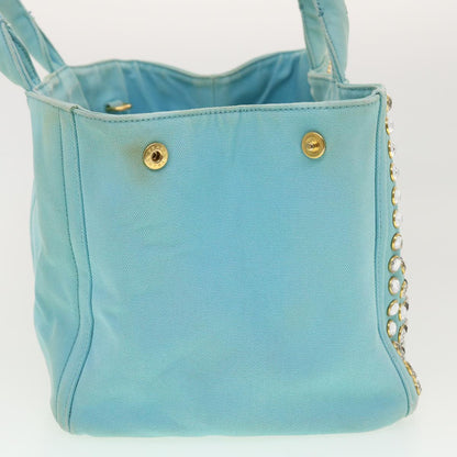 PRADA Bijoux Canapa Hand Bag Canvas 2way Light Blue Auth 42439