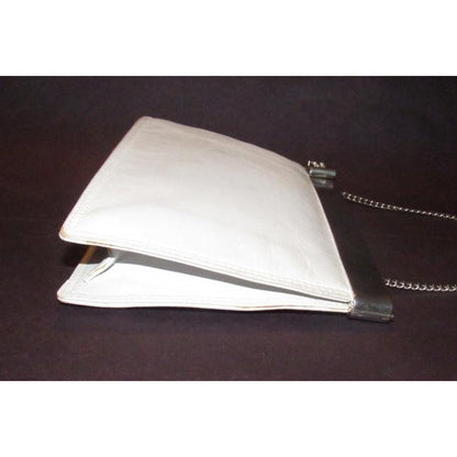 Fendi Clutch Embossed Two Or Style Purse White Leatherchrome Ff Top Shoulder Bag