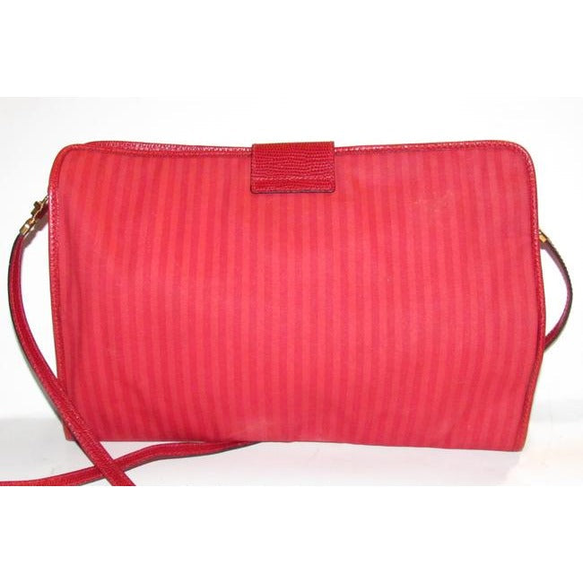 Fendi Clutch Print Canvaspython Or Red Thin Stripe Coated Canvas And Leather Cross Body Bag