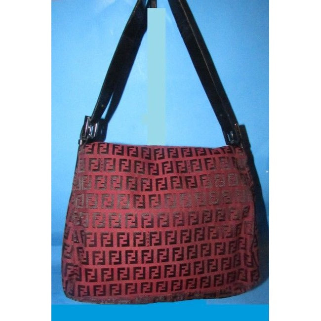 Fendi Black Zucchino Print On Dark Red Canvas And Leather Mamma Forever Shoulder Bag