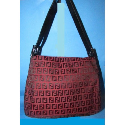 Fendi Black Zucchino Print On Dark Red Canvas And Leather Mamma Forever Shoulder Bag