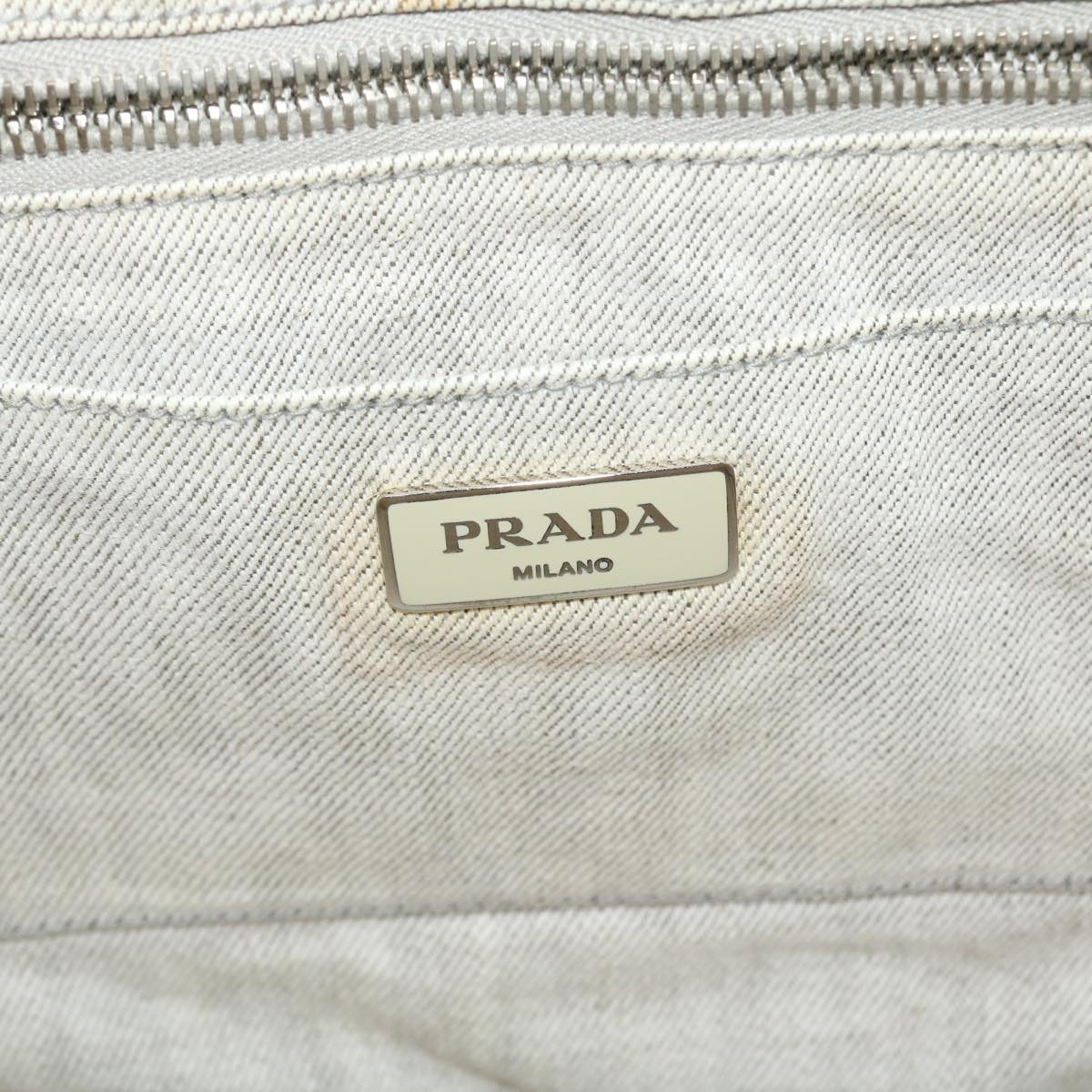 PRADA Bijoux Canapa Hand Bag Denim Gray Auth 42729