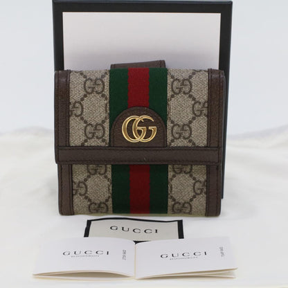 GUCCI GG Canvas Web Sherry Line Trifold Wallet PVC Leather Beige Red  42974