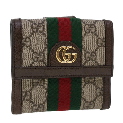 GUCCI GG Canvas Web Sherry Line Trifold Wallet PVC Leather Beige Red  42974