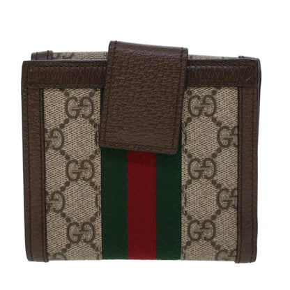 GUCCI GG Canvas Web Sherry Line Trifold Wallet PVC Leather Beige Red  42974