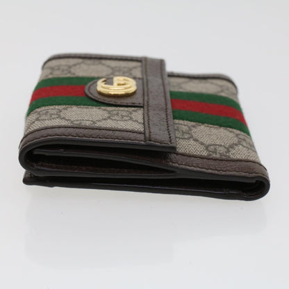 GUCCI GG Canvas Web Sherry Line Trifold Wallet PVC Leather Beige Red  42974