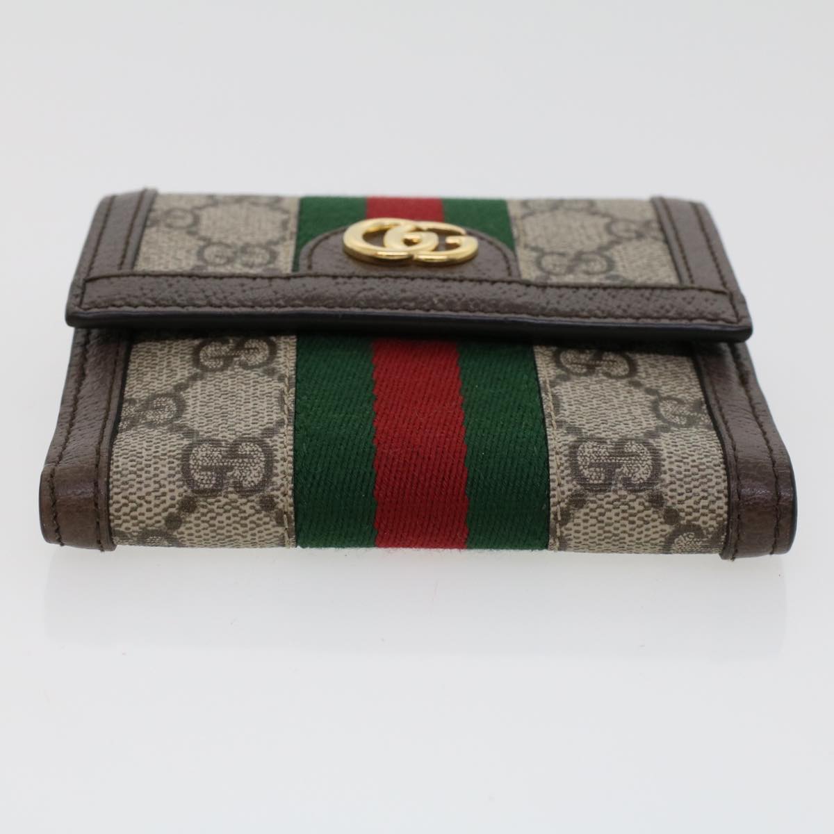 GUCCI GG Canvas Web Sherry Line Trifold Wallet PVC Leather Beige Red  42974