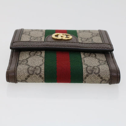 GUCCI GG Canvas Web Sherry Line Trifold Wallet PVC Leather Beige Red  42974