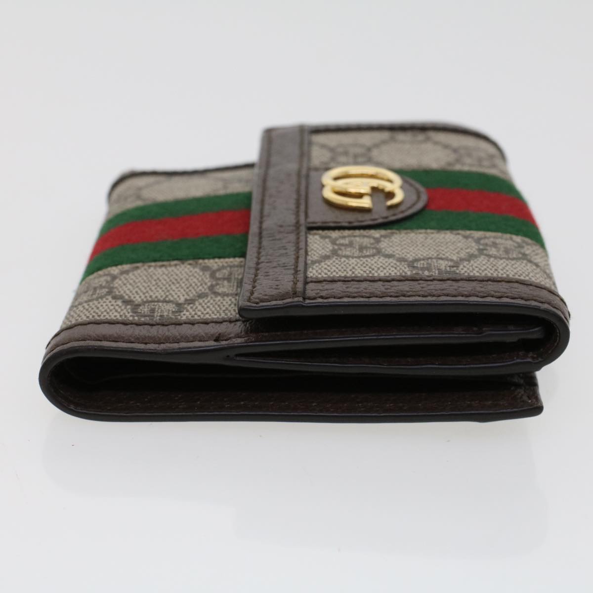 GUCCI GG Canvas Web Sherry Line Trifold Wallet PVC Leather Beige Red  42974