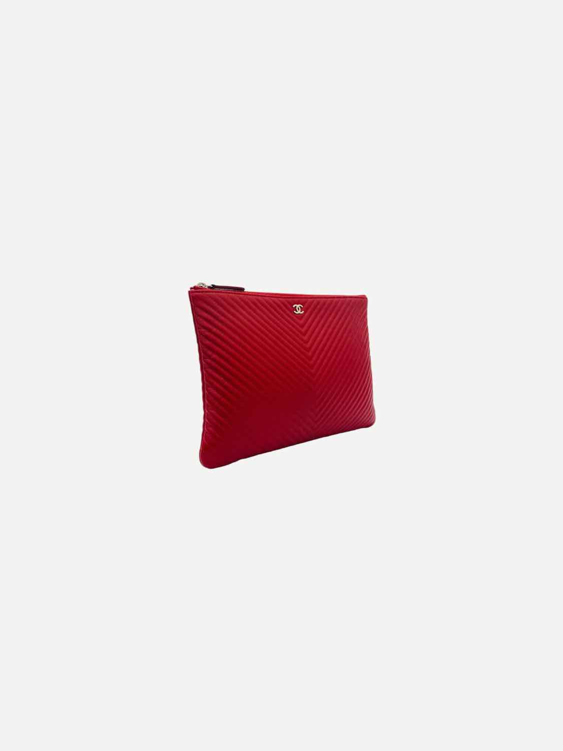 CHANEL O Case Red Chevron Clutch