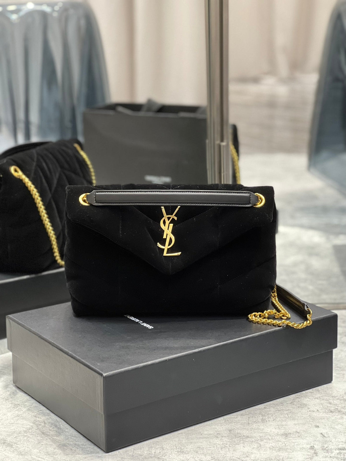 YSSL Puffer Small Chain Bag Black For Women, Women’s Bags 11.4in/29cm YSL‎