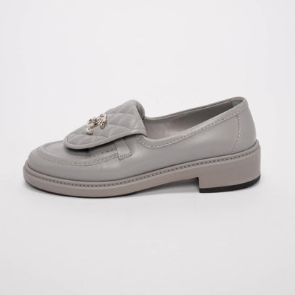 Chanel Grey Lambskin CC Turnlock Loafers 37.5