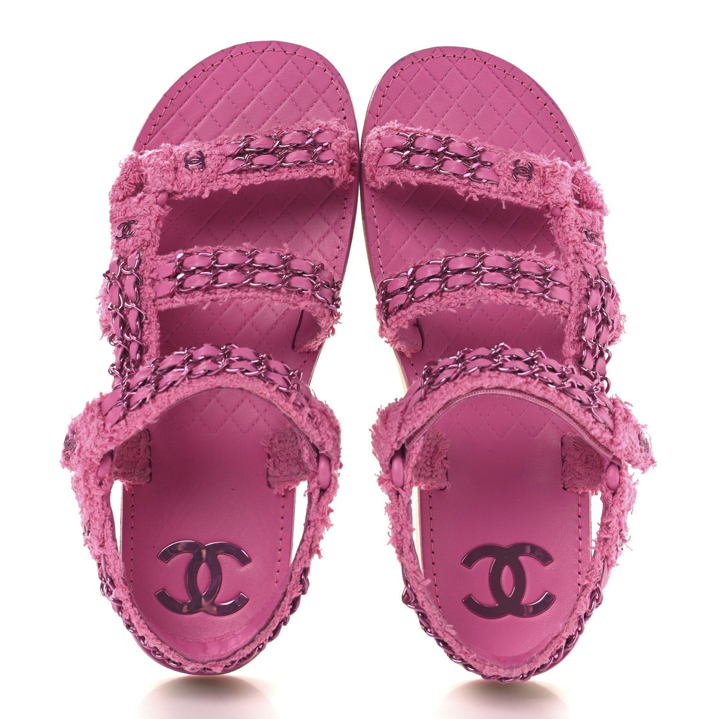 Tweed Chain Sandals 38.5 Pink