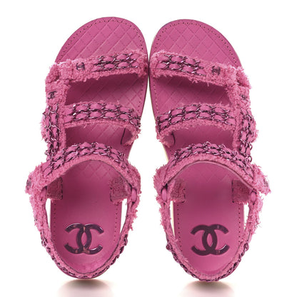Tweed Chain Sandals 38.5 Pink