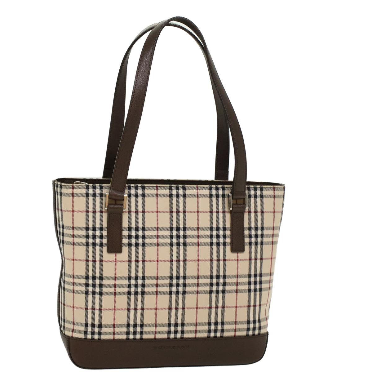 Burberry Nova Check Hand Bag Nylon Leather Beige Auth 43018