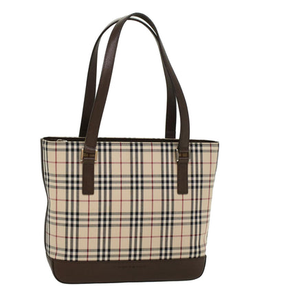 Burberry Nova Check Hand Bag Nylon Leather Beige Auth 43018