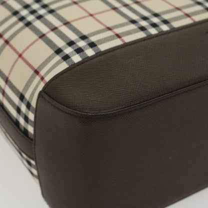 Burberry Nova Check Hand Bag Nylon Leather Beige Auth 43018