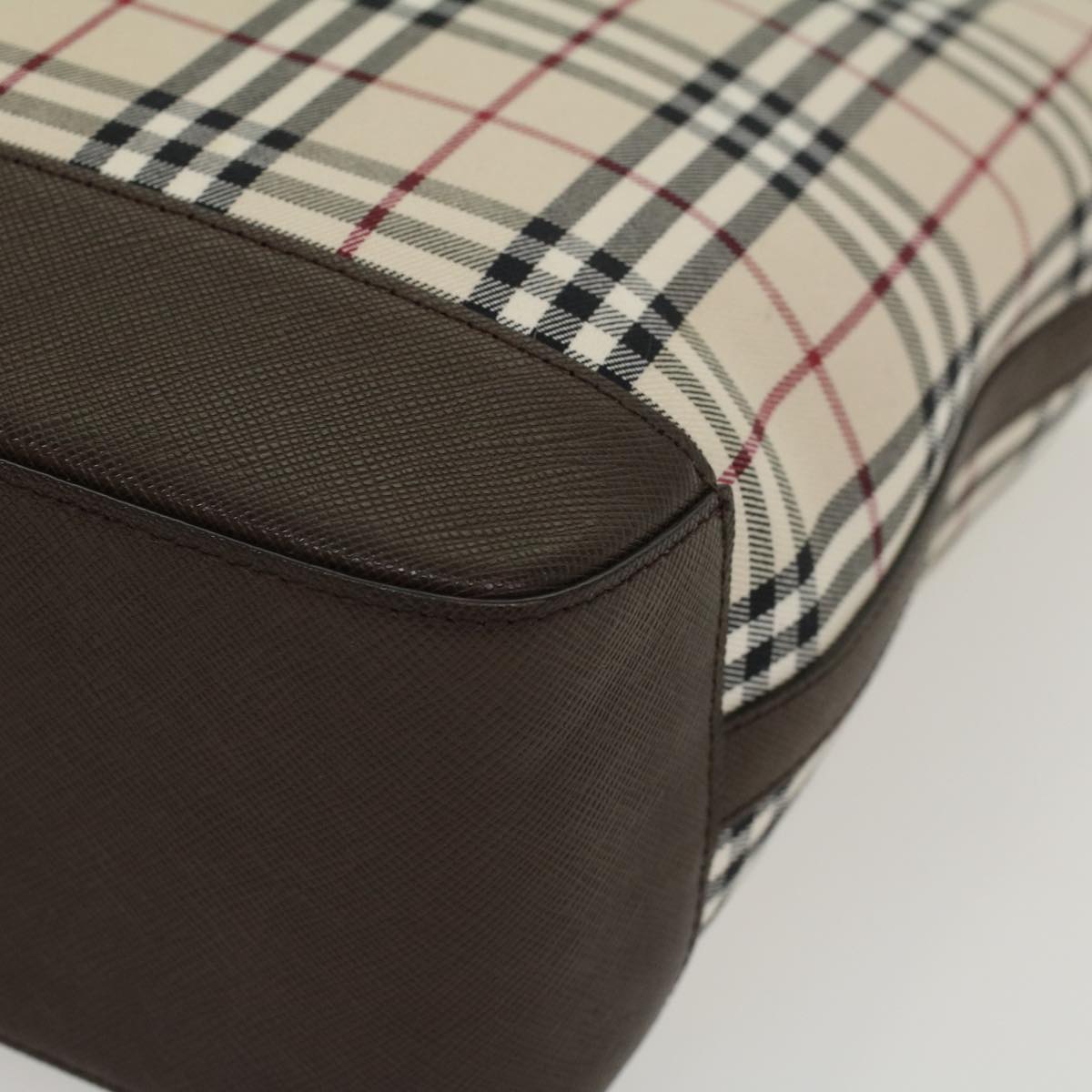 Burberry Nova Check Hand Bag Nylon Leather Beige Auth 43018