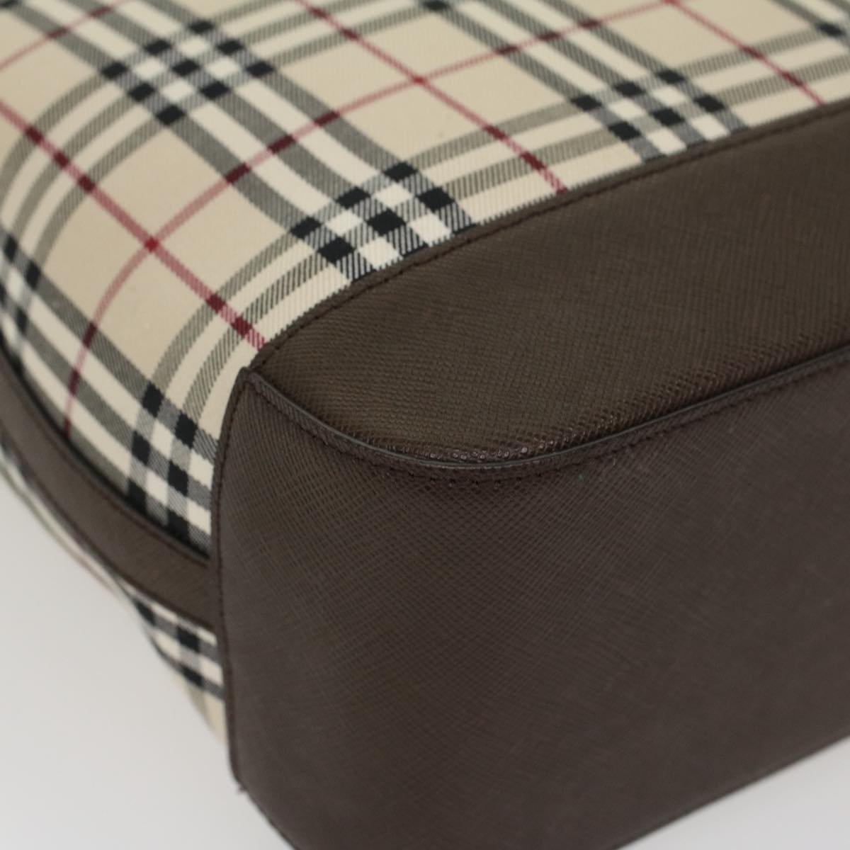 Burberry Nova Check Hand Bag Nylon Leather Beige Auth 43018