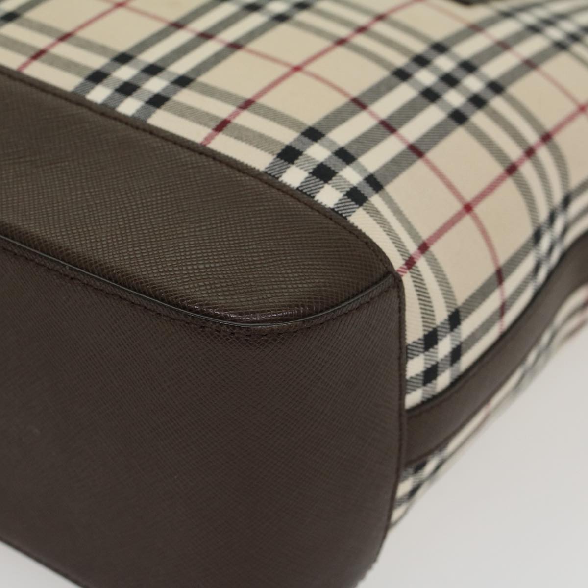 Burberry Nova Check Hand Bag Nylon Leather Beige Auth 43018