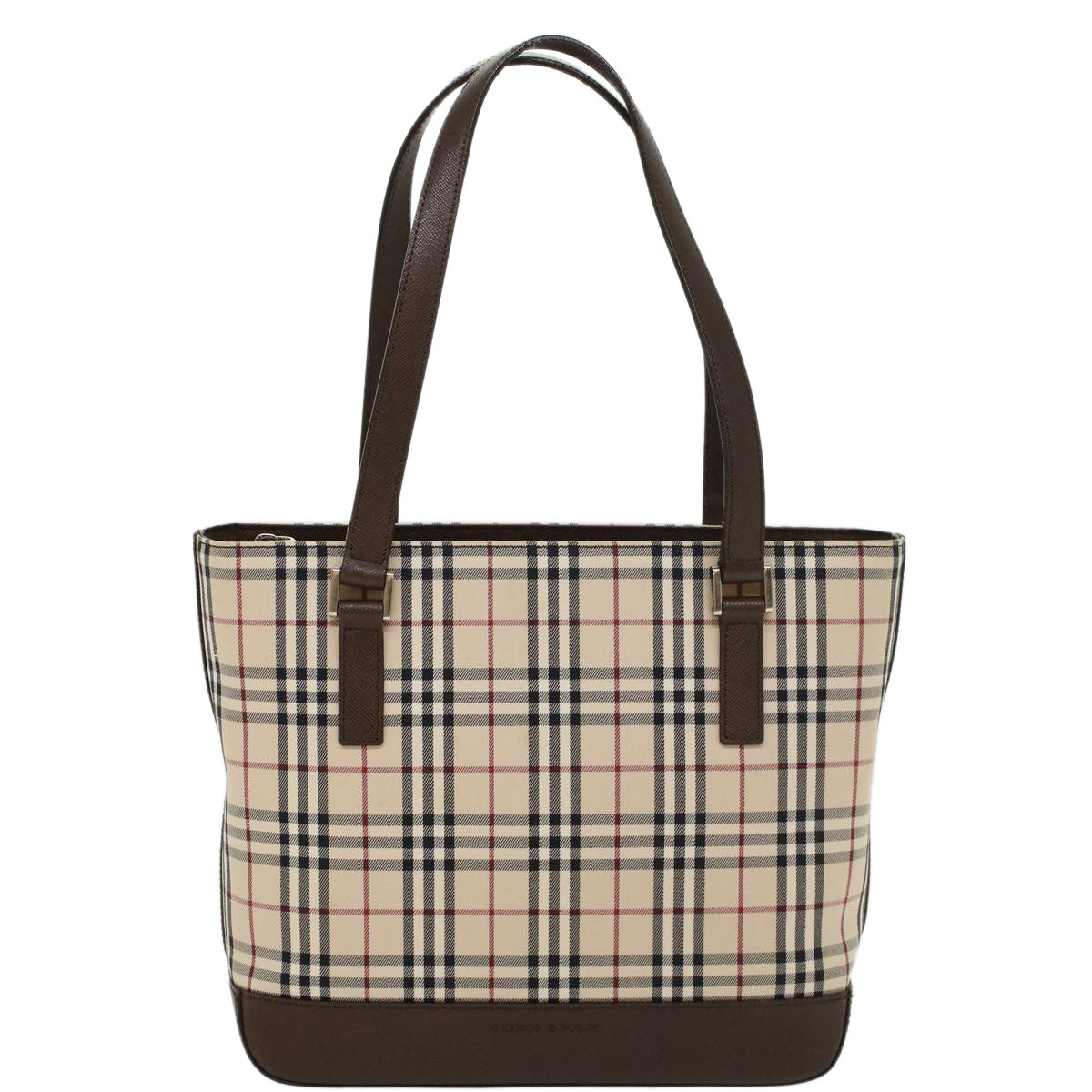 Burberry Nova Check Hand Bag Nylon Leather Beige Auth 43018