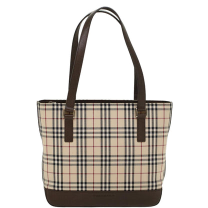 Burberry Nova Check Hand Bag Nylon Leather Beige Auth 43018