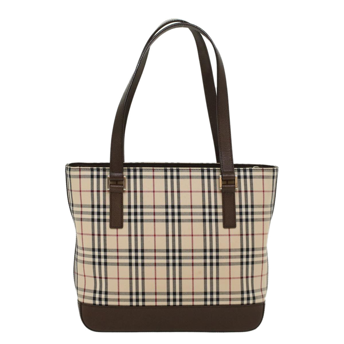 Burberry Nova Check Hand Bag Nylon Leather Beige Auth 43018