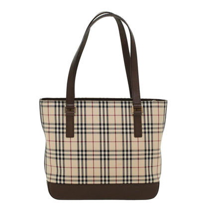 Burberry Nova Check Hand Bag Nylon Leather Beige Auth 43018