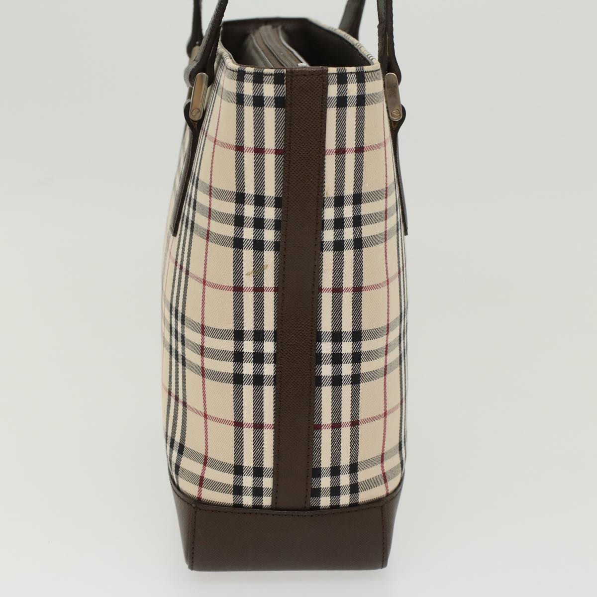 Burberry Nova Check Hand Bag Nylon Leather Beige Auth 43018