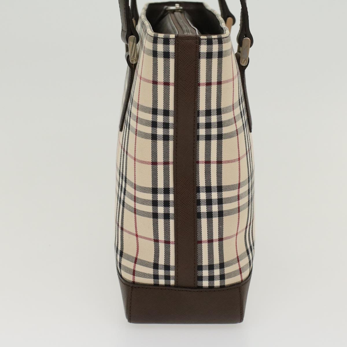 Burberry Nova Check Hand Bag Nylon Leather Beige Auth 43018