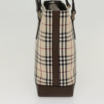 Burberry Nova Check Hand Bag Nylon Leather Beige Auth 43018