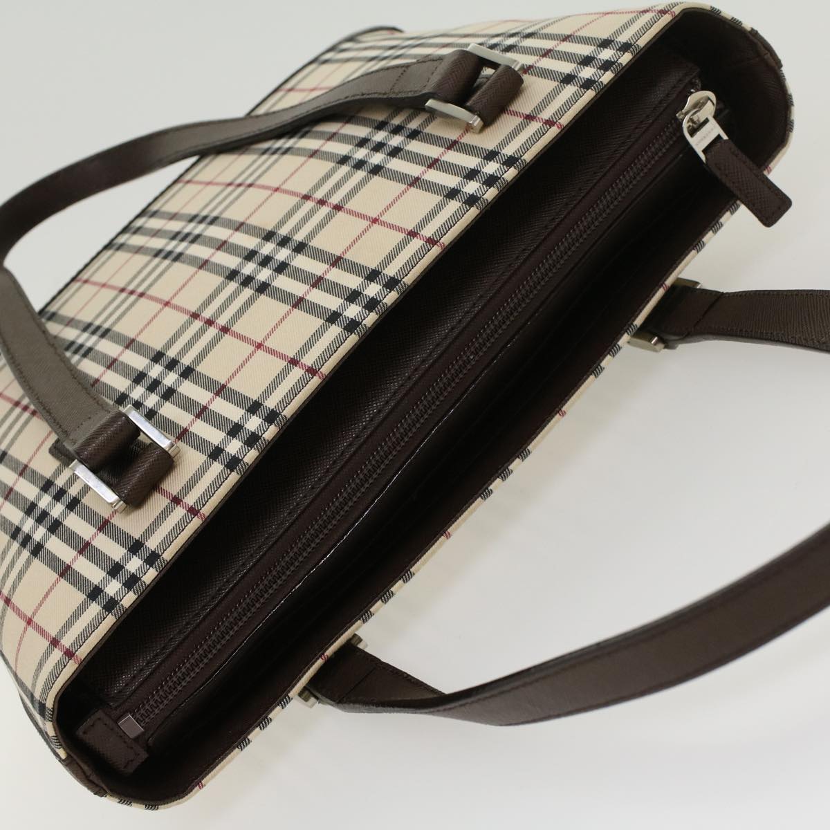Burberry Nova Check Hand Bag Nylon Leather Beige Auth 43018