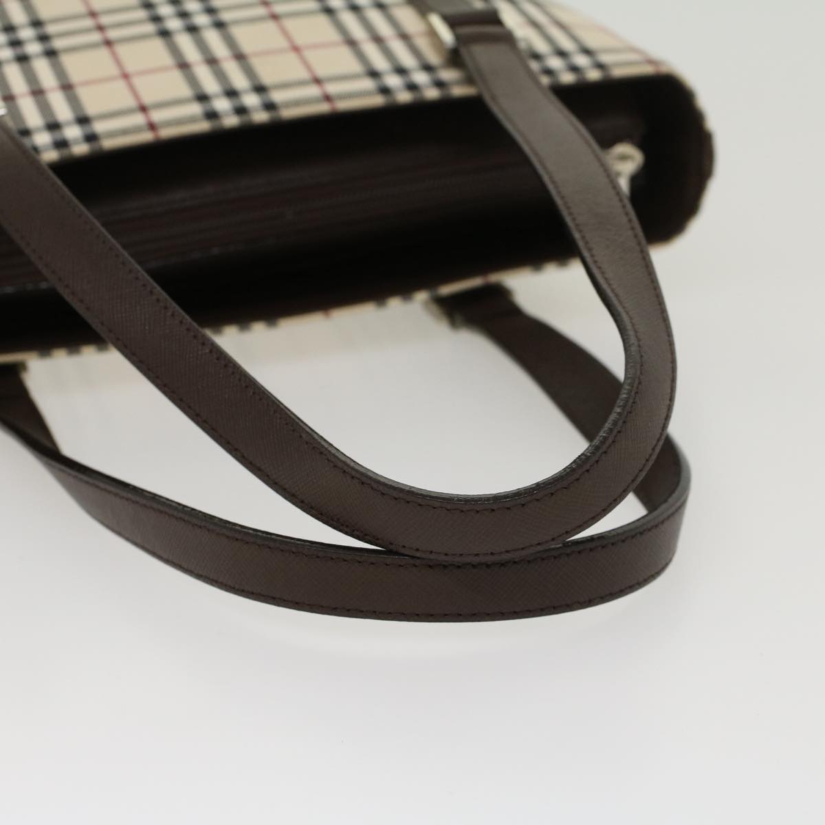 Burberry Nova Check Hand Bag Nylon Leather Beige Auth 43018
