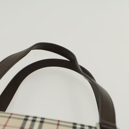 Burberry Nova Check Hand Bag Nylon Leather Beige Auth 43018