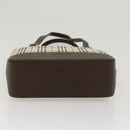Burberry Nova Check Hand Bag Nylon Leather Beige Auth 43018
