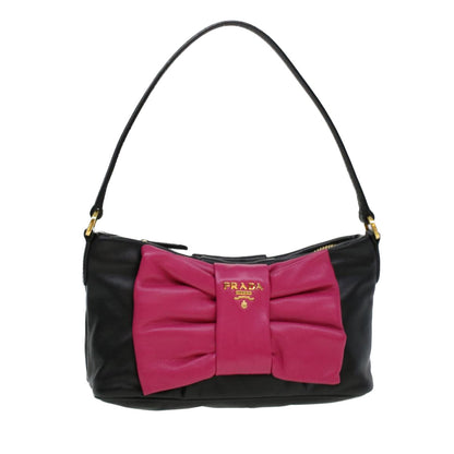 Prada Ribbon Hand Bag Leather Black  43122A