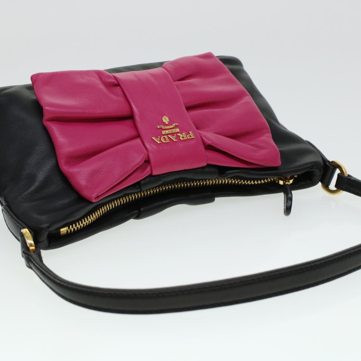 Prada Ribbon Hand Bag Leather Black  43122A