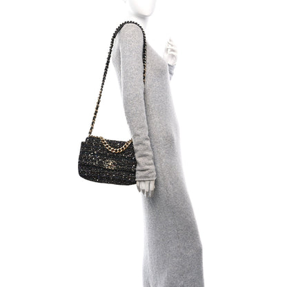 Tweed Sequin Quilted Medium Chanel 19 Flap Black Multicolor