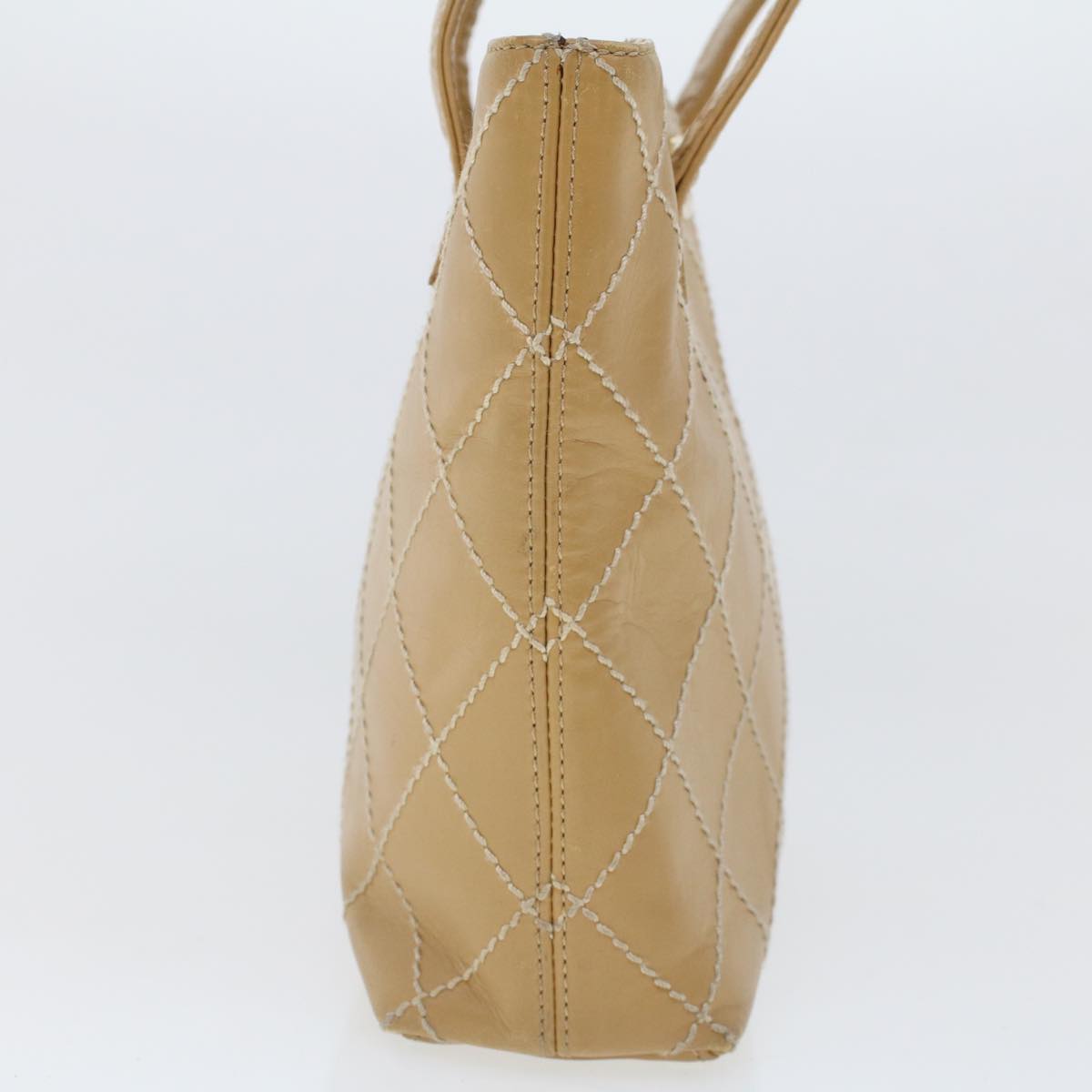CHANEL Matelasse Wild Stitch Tote Bag Leather Beige CC Auth 43310
