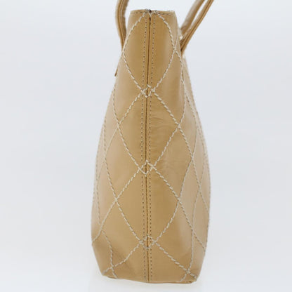 CHANEL Matelasse Wild Stitch Tote Bag Leather Beige CC Auth 43310