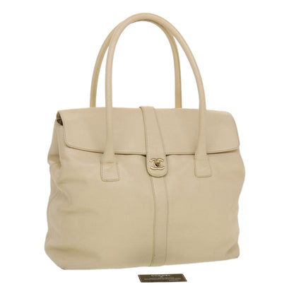 Chanel Turn Lock Flap Executive Tote Bag Caviar Skin Beige CC Auth 43325
