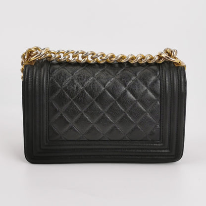 Chanel Le Boy Small Black Lambskin Leather Antiqued Gold Hardware