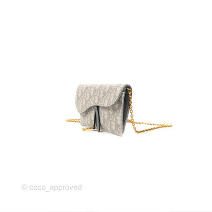 Dior Saddle Wallet On Chain Grey Oblique