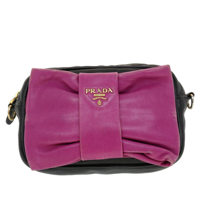 Prada Ribbon Shoulder Bag Nylon Black Pink  43707