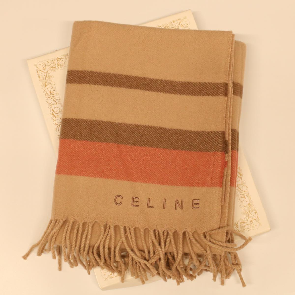 Celine Scarf Wool Beige Red FIT6003813  43803