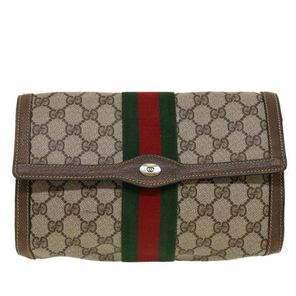 GUCCI GG Canvas Web Sherry Line Clutch Bag Beige Red Green  43902