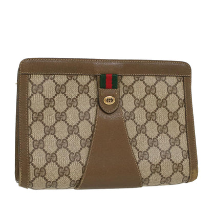 GUCCI GG Canvas Web Sherry Line Clutch Bag PVC Leather Beige Red  43908