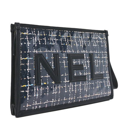 Tweed PVC Lambskin Large Pouch Black